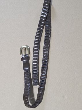 AMIEE LYNN, Women's Dark Brown Leather Braided Belt with Brass Buckle